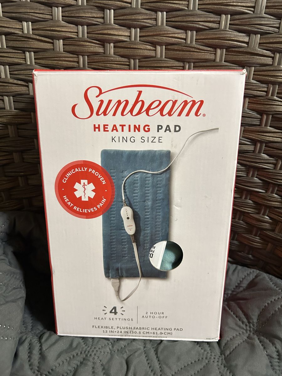 Sunbeam King Size Heating Pad - Flexible Plush Fabric, 4 Heat Settings, 2-Hour Auto-Off Cash Only Please
