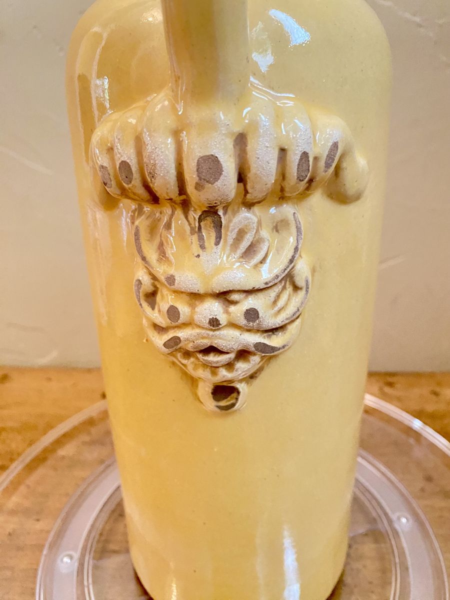 Vintage Yellow Glazed Ceramic Jug Pitcher with Embossed Face Detail - Unique Decor Piece - C PIX