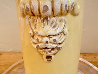 Vintage Yellow Glazed Ceramic Jug Pitcher with Embossed Face Detail - Unique Decor Piece - C PIX