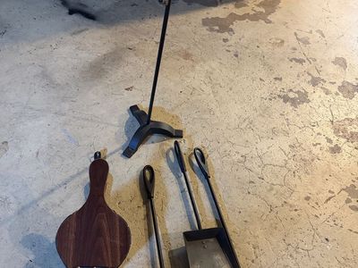 5-Piece Wrought Iron Fireplace Tool Set with Stand, Bellows, Broom, Shovel, and Poker