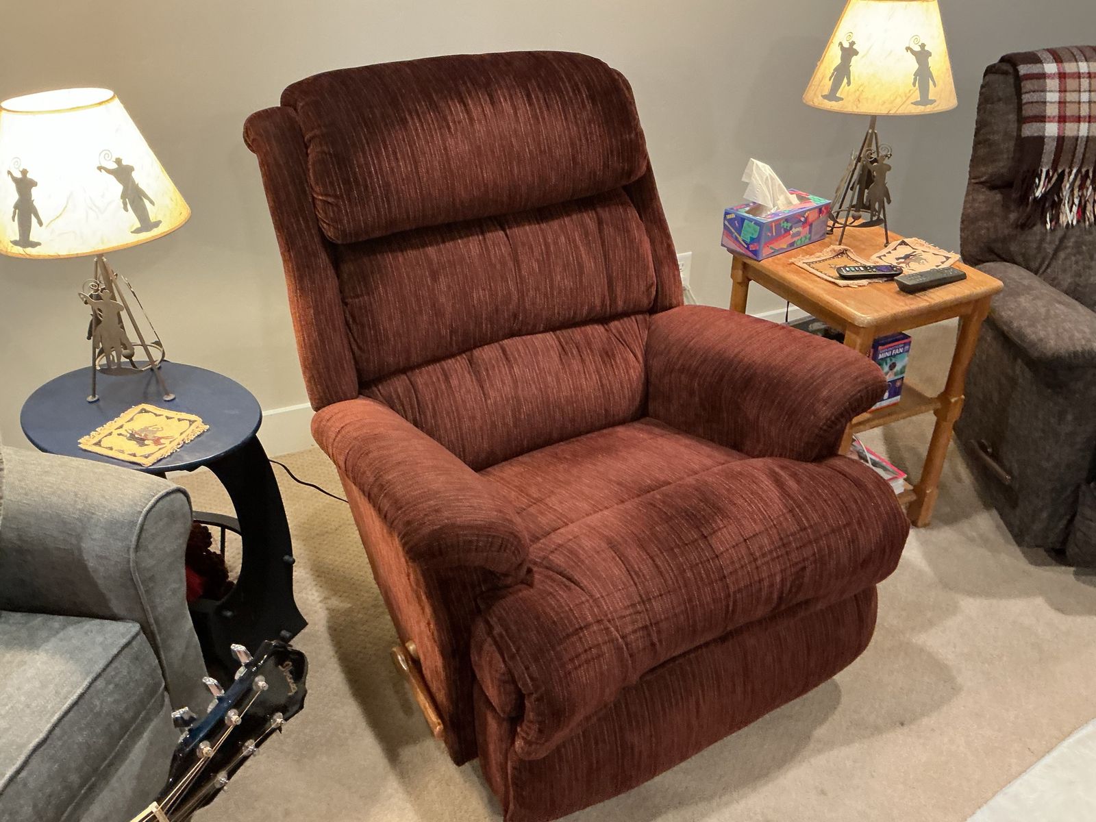 Plush Burgundy Velvet Reclining Armchair