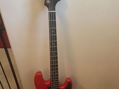 Silvertone Red Bass Guitar - 4 String Electric Bass, Great for Beginners