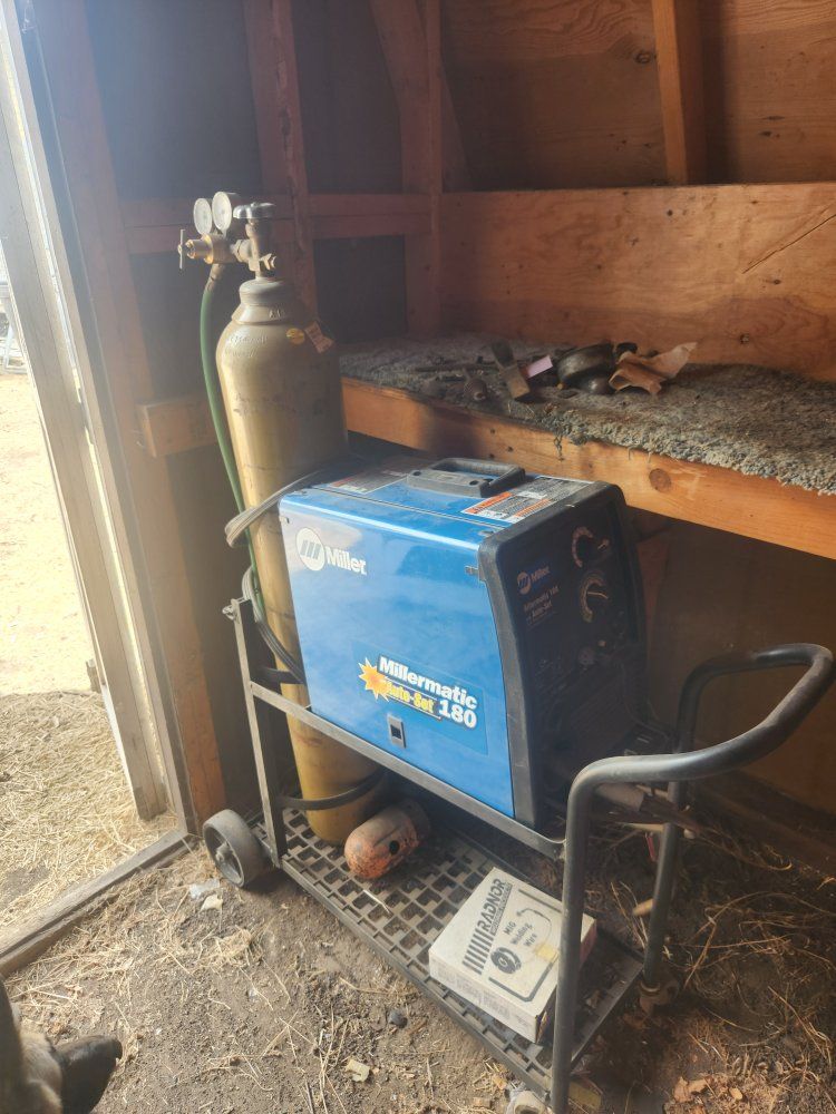 Miller Millermatic Auto-Set 180 MIG Welder with Cart, Argon Gas Tank, and a new spool of wire