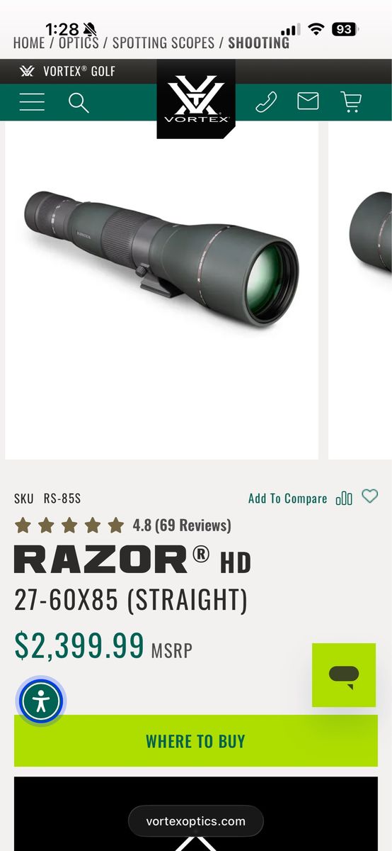 Vortex Razor HD 27-60x85 Spotting Scope + Pro GT Tripod