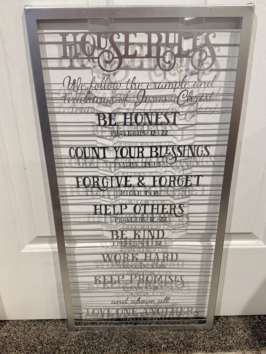 New. Religious House Rules Wall Art Decor - Be Honest, Forgive & Forget, Love One Another