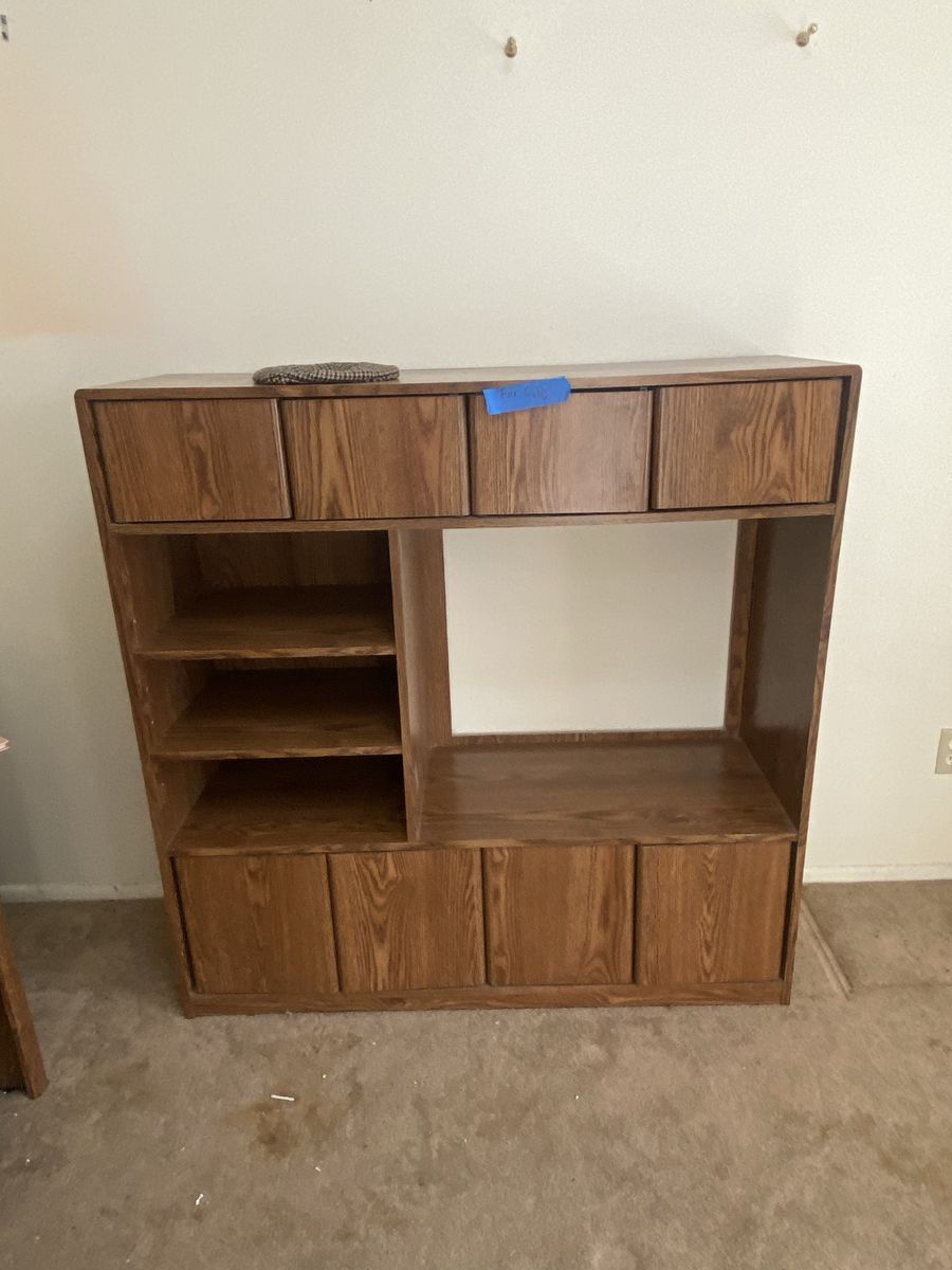 Wooden Entertainment Center TV Stand with Storage Cabinets and Shelves