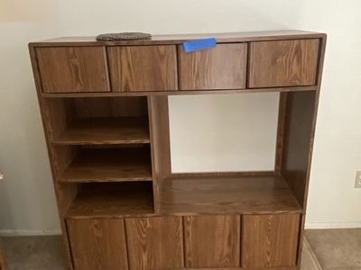 Wooden Entertainment Center TV Stand with Storage Cabinets and Shelves