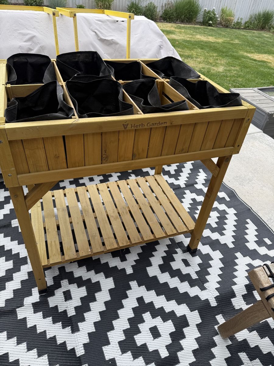 Herb Garden Raised Garden Bed Planter Box with 8 Fabric Grow Bags & Storage Shelf