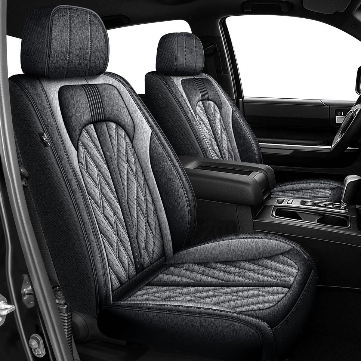 TTX Lighting Toyota Tundra Seat Covers - Full Set, Black/Gray, Faux Leather w/ Storage Pockets