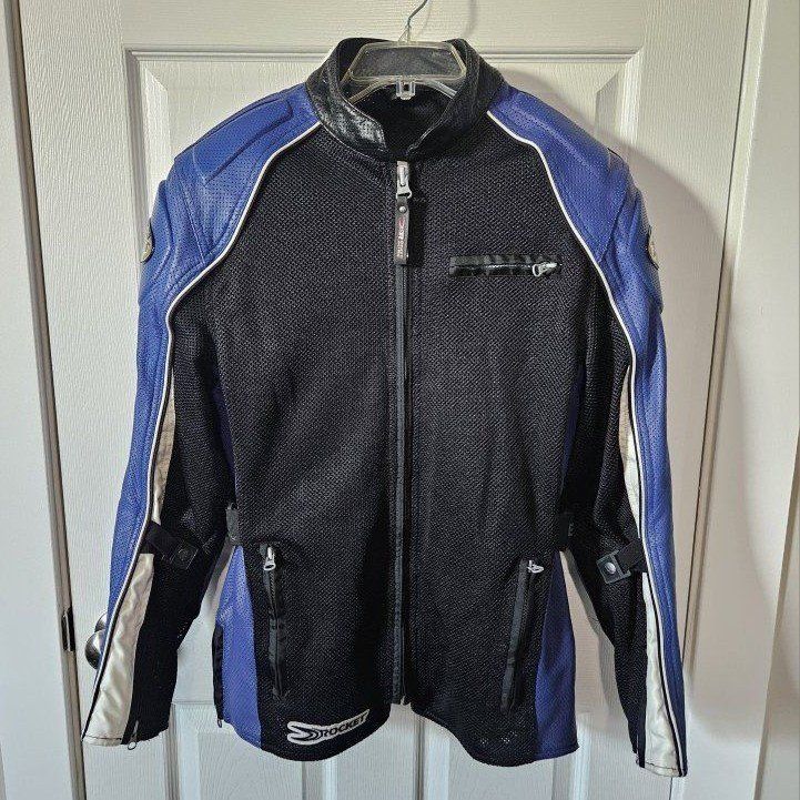 Women's Med  Joe Rocket Blue/Black Mesh & Perforated Leather Motorcycle Jacket