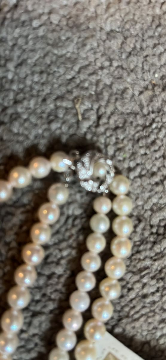 Double Strand Pearl Necklace 6.5-7mm with Silver Tone Clasp and Certificate