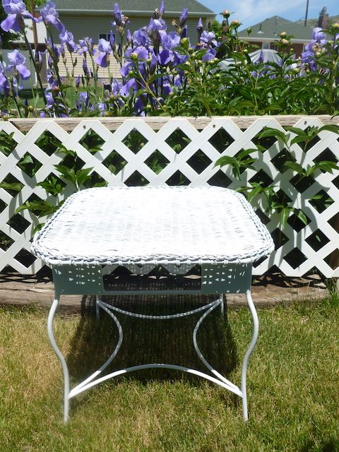 Wicker and Iron White Table - Vintage
