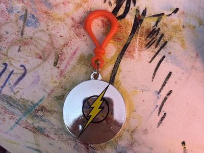 Flash Logo Keychain DC Comics Super Hero Round Metal Key Ring with Orange Clip