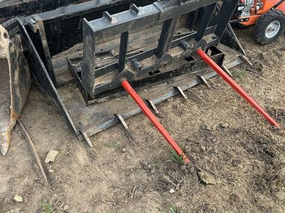 Skid steer bucket, skid pallet forks, skid steer bale fork