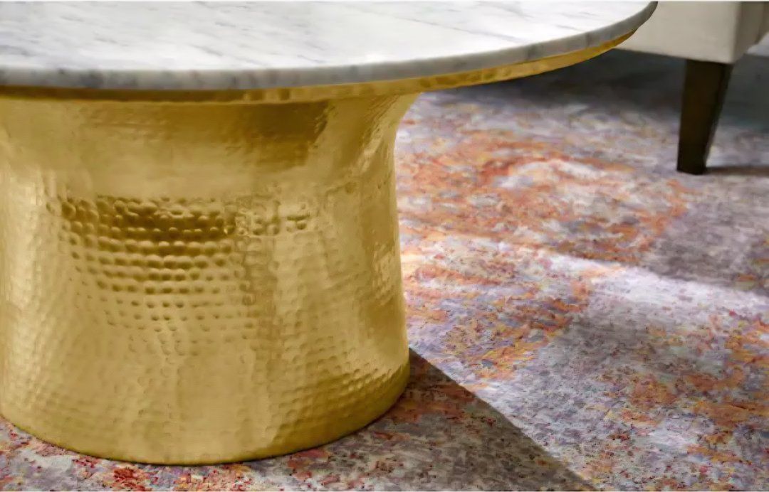 Cupertine 31 in. Gold/Marble Medium Round Marble C