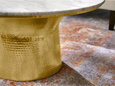 Cupertine 31 in. Gold/Marble Medium Round Marble C