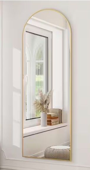New - XRAMFY 18"W x 58" H Arched Gold Modern Mirror