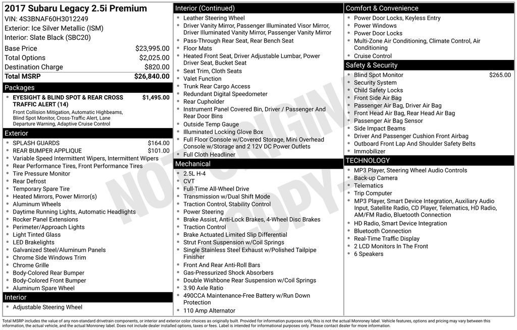 2017 Subaru Legacy 2.5i Premium