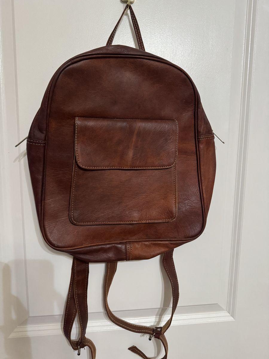 Vintage Brown Leather Backpack Small Daypack Shoulder Bag Rucksack Travel School