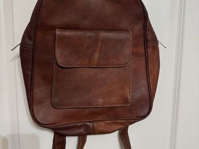 Vintage Brown Leather Backpack Small Daypack Shoulder Bag Rucksack Travel School