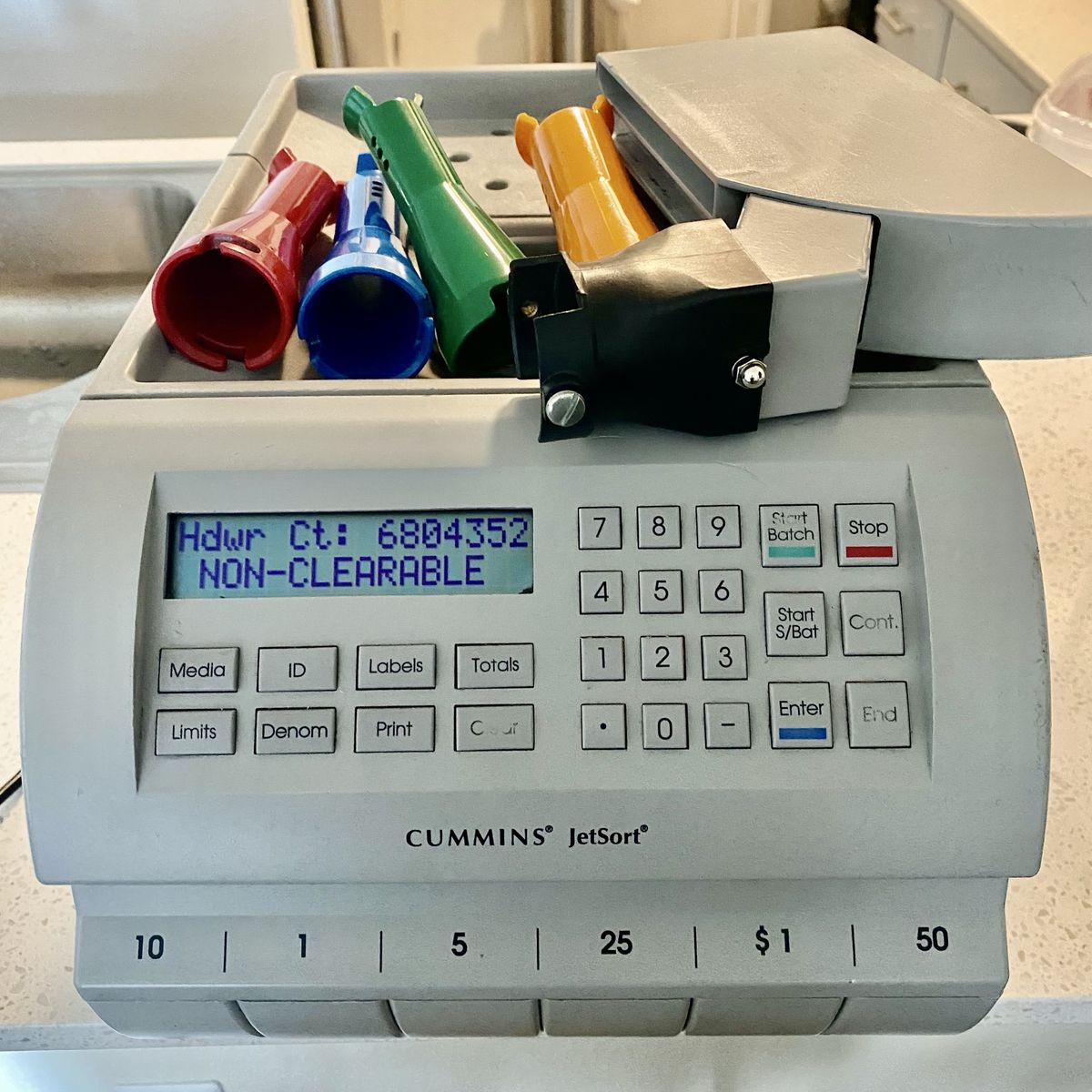 Cummins Allison JetSort 1606 1000 Series Low Headwear Count Coin Counter Sorter Crane CPI
