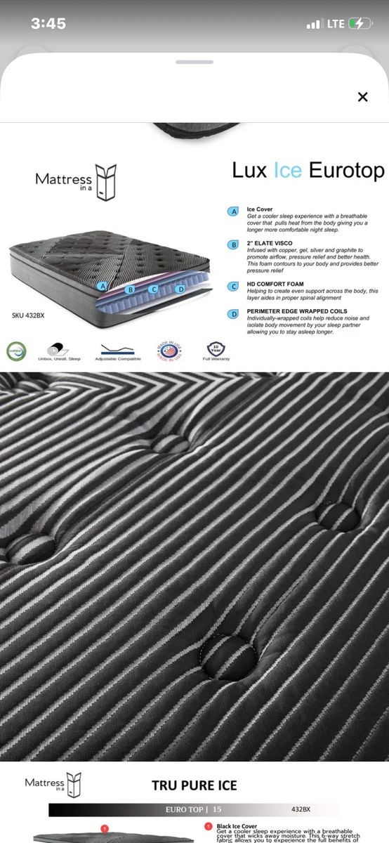 Tru Pure Ice Lux Ice Eurotop 15" Mattress - Cooling Black Ice Cover & Pocketed Coils