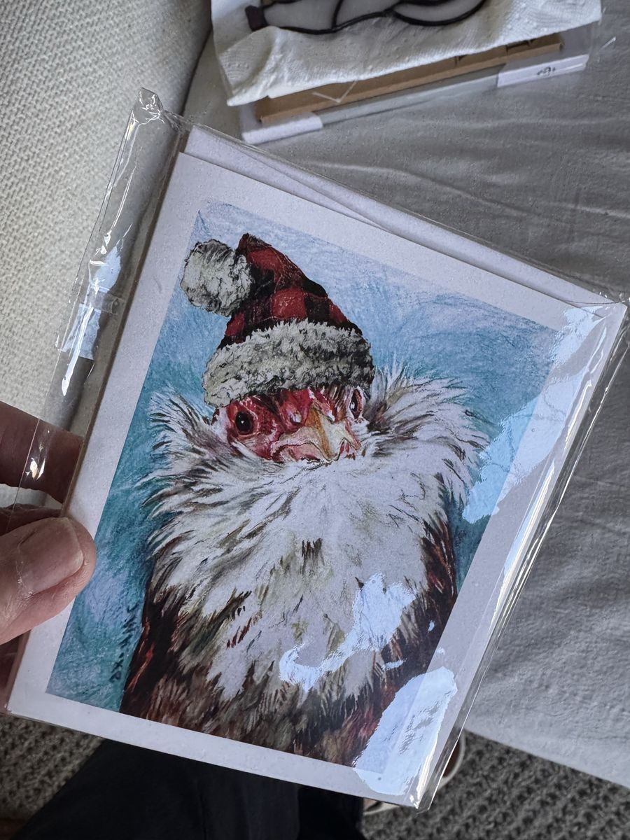 Je Ne Sais Cluck Chicken Portrait Holiday Greeting Card Pack with Buffalo Plaid Hat
