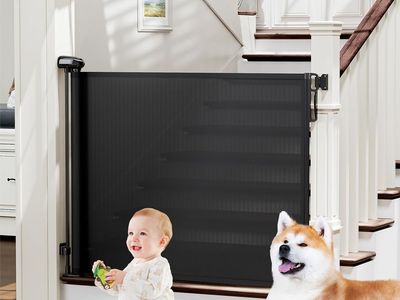 Retractable Baby Gate Extra Wide Mesh Safety Gate for Indoor/Outdoor, Black, 54" Wide