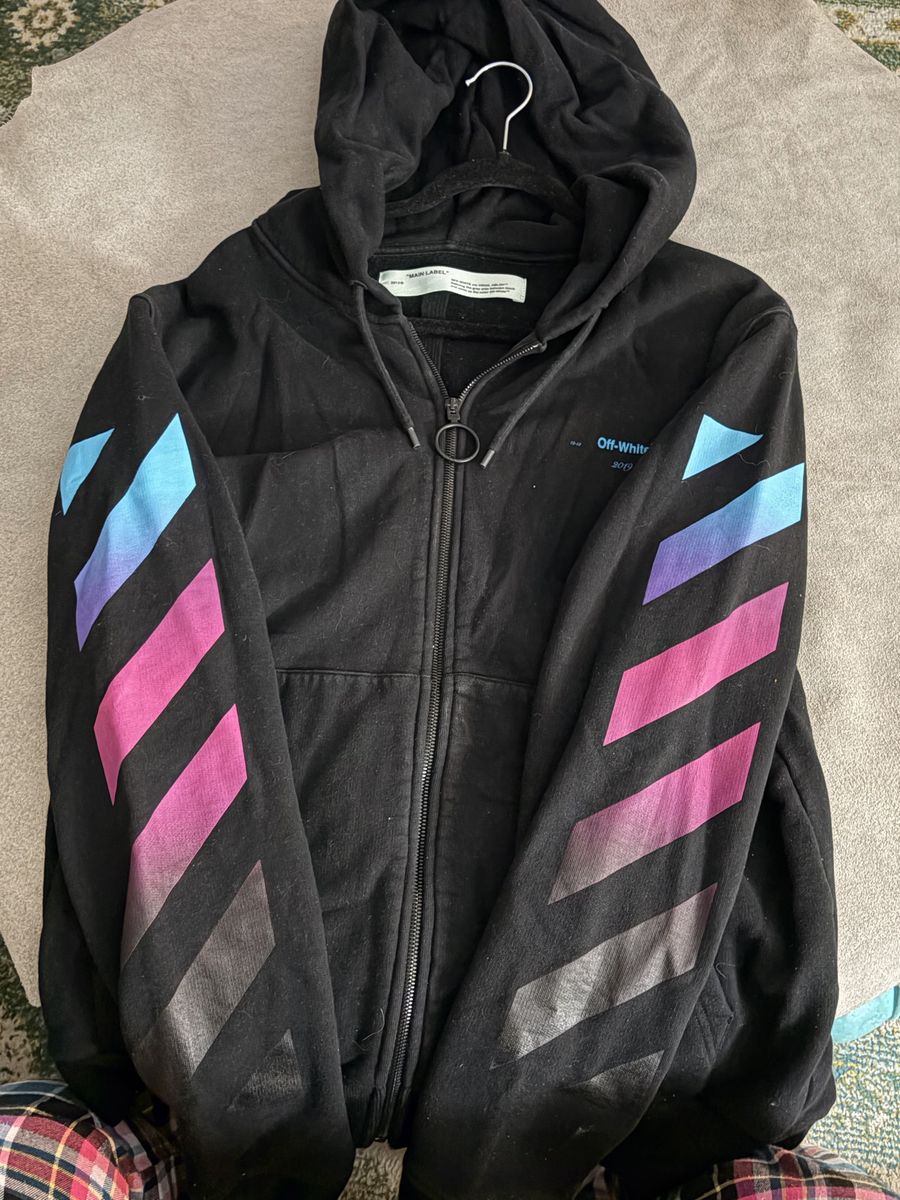 Off-White Black Gradient Stripe Zip-Up Hoodie 2019  XL