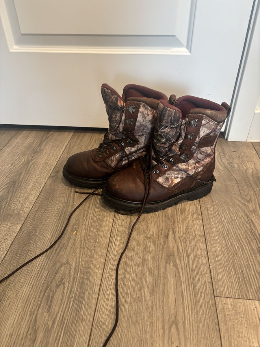 Hunting Boots Brown Leather Camo Lace-Up Workwear Outdoor Shoes