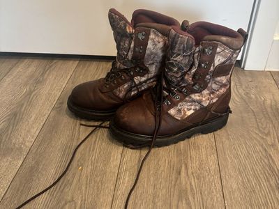Hunting Boots Brown Leather Camo Lace-Up Workwear Outdoor Shoes