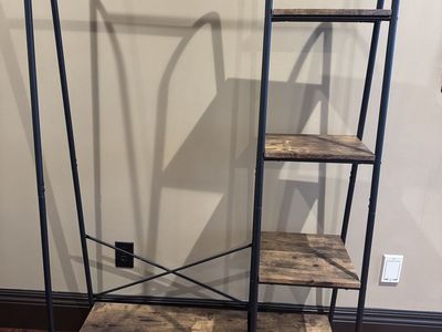 Industrial Clothing Rack with Wood Shelves and Hanging Rod