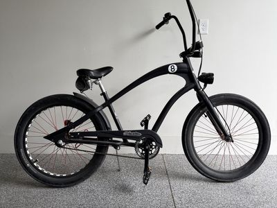 Electra Cruiser 8 Men's Beach Cruiser Bike Matte Black w/ Red Spokes & Headlight