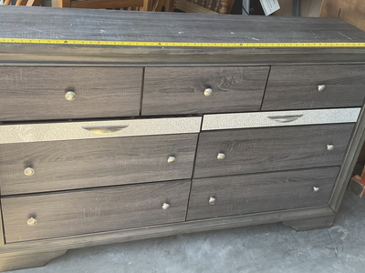 Modern Gray 9-Drawer Double Dresser with Silver Glitter Accents