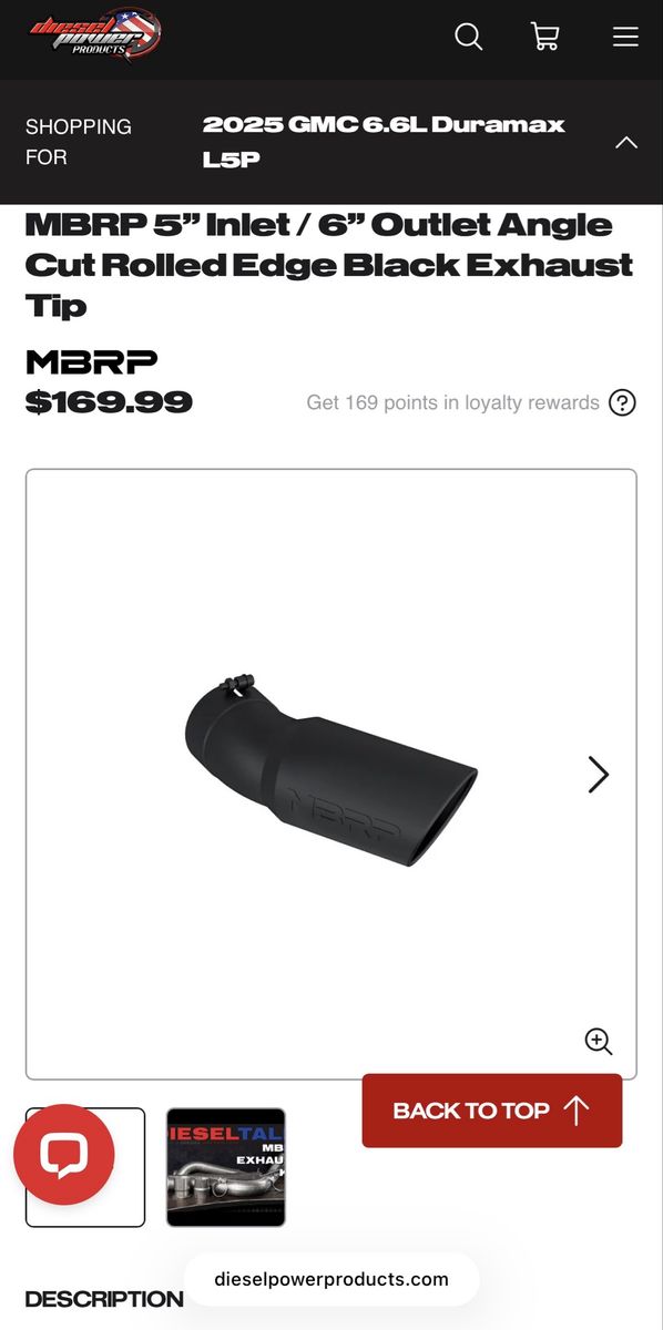 MBRP 5" Inlet / 6" Outlet Angle Cut Rolled Edge Black Exhaust Tip