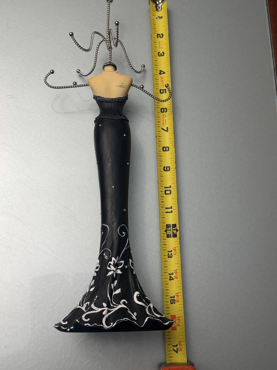 Black Dress Mannequin Jewelry Holder, 16.5" Tall, White Floral Accents