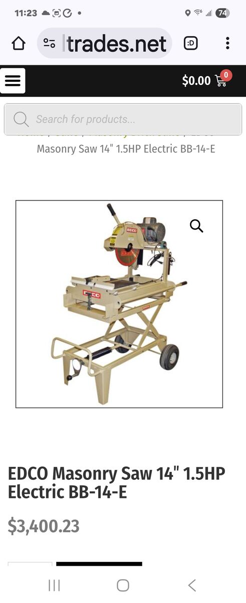Edco Brick & Block Saw on Rolling Table