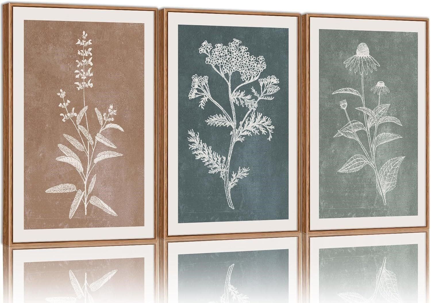 beautiful neutral botanical 3pc canvas wall art set