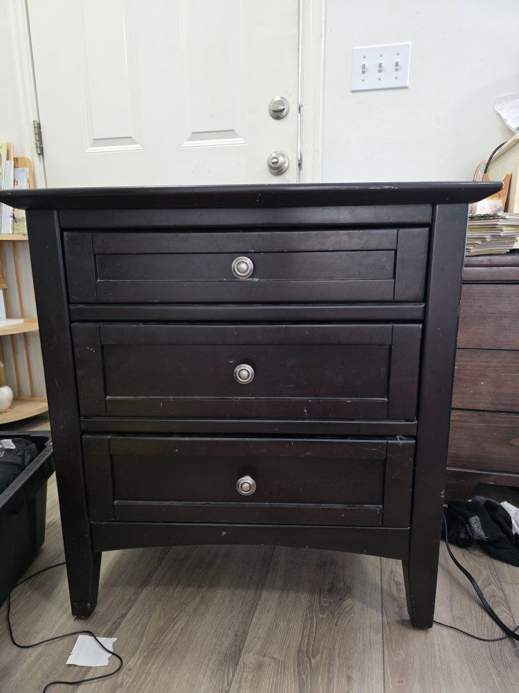 Aspenhome Black Wooden Nightstand with Power Strip and Felt Lined Drawer