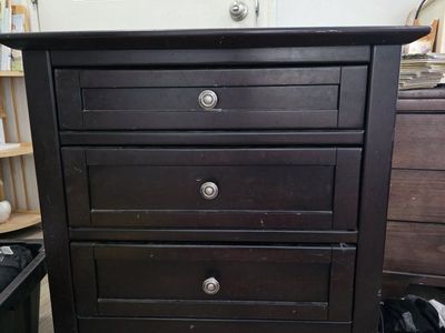 Aspenhome Black Wooden Nightstand with Power Strip and Felt Lined Drawer