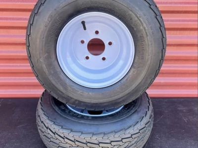 Set of 2 Wanda 20.5X 8.0-10 Pontoon Boat /Snowmobile Trailer Tires Mounted on New White Wheels 10 Ply E Load 5 on 4.5
