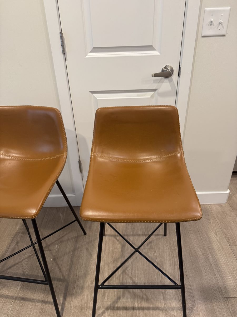 3 brown Leather Barstools
