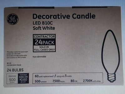 New GE B10C 60W EQ 5W LED Candelabra Base Decorative Candle Bulbs - Soft White - 24 Pack