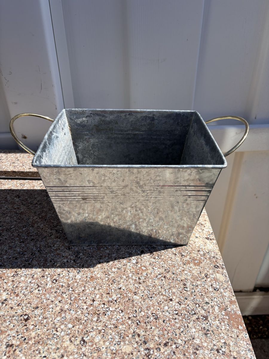 Galvanized metal planter pot