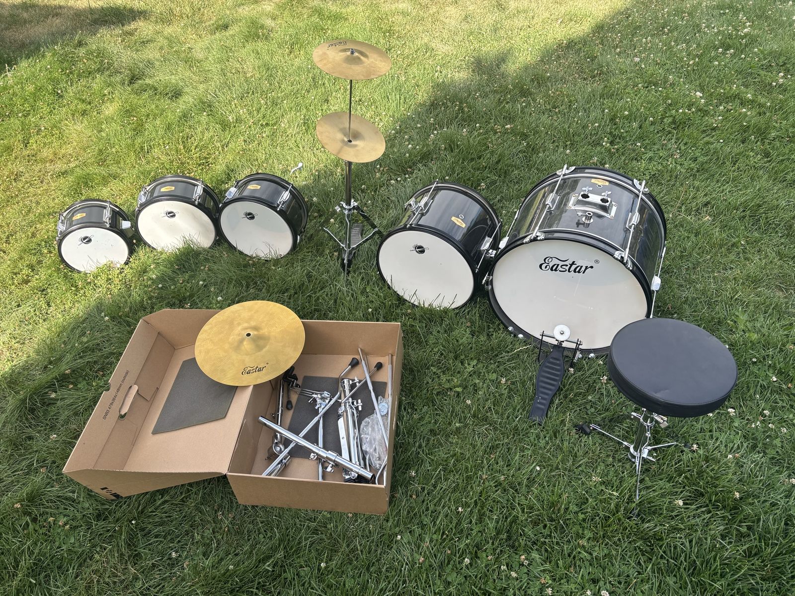Eastar 5-Piece Kids Drum Set with Cymbals and Throne - Black (Used)