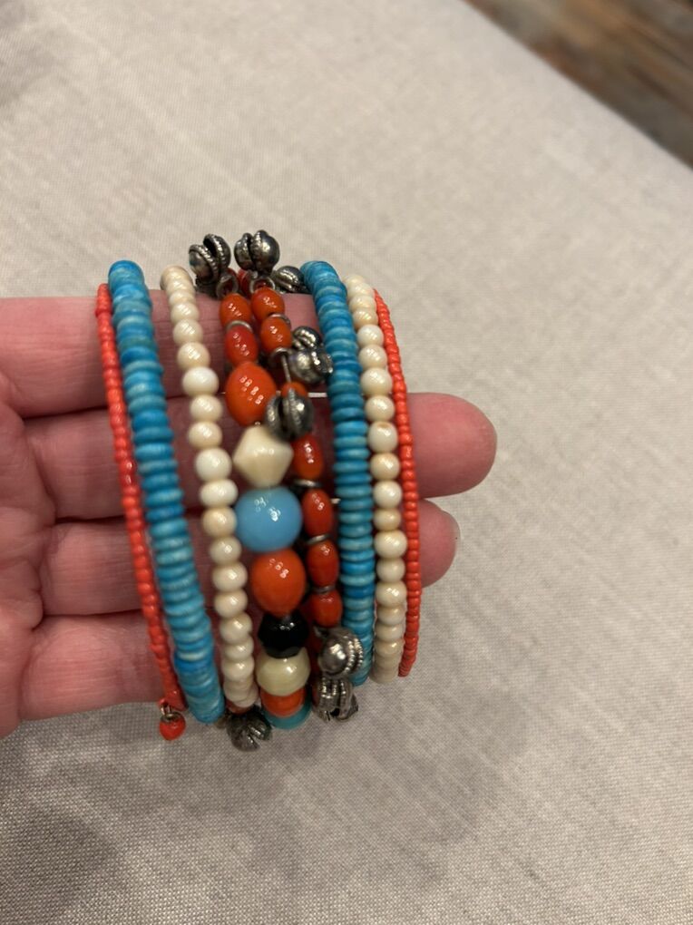 Turquoise Blue Red Wraparound Wire Bracelet