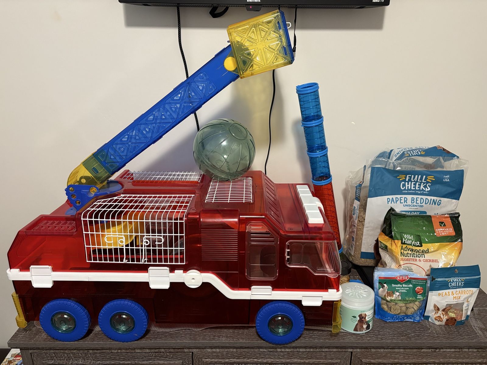 Crittertrail Fire Truck Hamster Cage & Starter Kit - Food, Bedding, Accessories Included