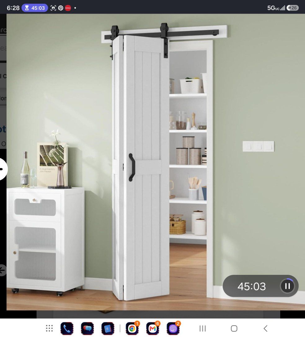 Finosan Bi-Fold Barn Door Kit 36x84" White Wood Space-Saving Sliding Door