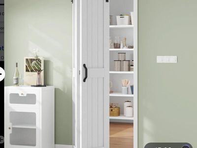 Finosan Bi-Fold Barn Door Kit 36x84" White Wood Space-Saving Sliding Door