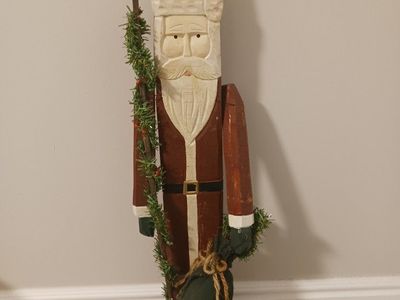 Rustic Hand-Carved Wooden Santa Claus Figurine, Christmas Decor, 26 1/2-inch